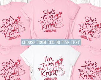 Personalisierte „Tiing the Knot“-Junggesellinnenabschieds-Shirts, passende Oberteile für Braut und Junggesellin zum Junggesellinnenabschied, rosa