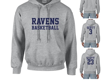 Ravens Basketball Hoodie Unisex Adult Grey Hooded Sweatshirt Front and Back Print Options Lucas Nathan Scott One Tree Hill Inspired