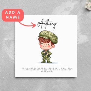 Gepersonaliseerde verjaardagskaart soldaat leger korporaal militair partner echtgenoot vriend verloofde grappige kaart cartoon strijdkrachten