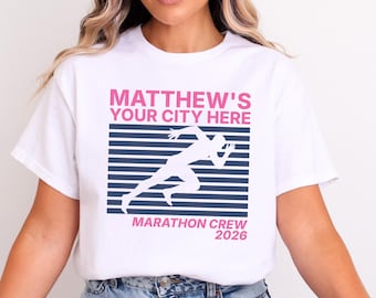 Personalised Running Marathon Support Crew T-Shirt | Custom Name and Location Retro Running Tee