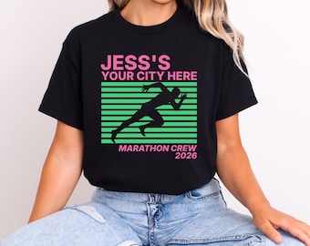 Personalised Running Marathon Support Crew T-Shirt | Custom Name and Location Retro Running Tee