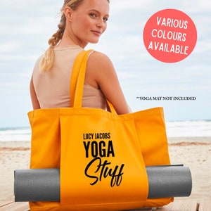 Personalised Name Yoga Stuff Organic Yoga Tote Bag, Custom Yoga Bag, Yoga Mat Bag, Pilates Bag, Meditation Bag