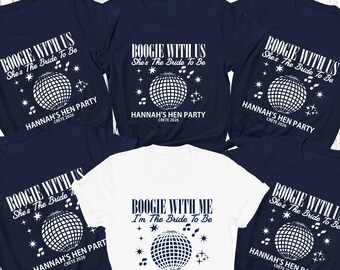 Boogie With Me I'm The Bride Personalisierte Junggesellinnenabschieds-Shirts Brautparty Disco passende individuelle Junggesellinnenabschieds-Outfit-Tops MARINEBLAU