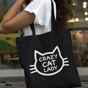 Crazy Cat Lady Lightweight Cotton Tote Bag Cat Lover Pet Owner Gift Secret Santa Kitten