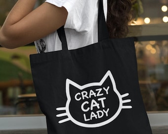 Crazy Cat Lady Lightweight Cotton Tote Bag Cat Lover Pet Owner Gift Secret Santa Kitten