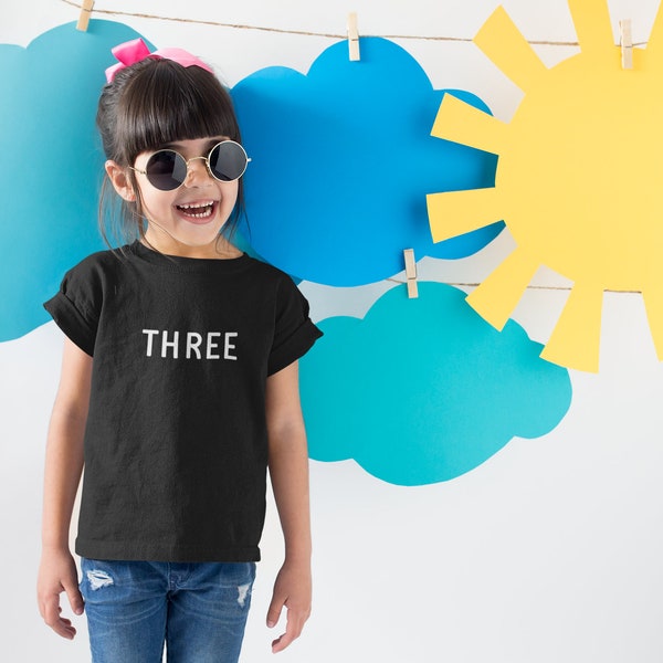 Three Kids Tshirt Birthday Gift Party Child Sibling Celebration Present T Shirt 3 Year Old Third Birthday Boy Girl Unisex I Am Three