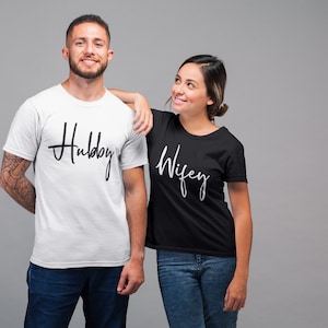 Hubby Wifey Couples TShirt Husband Wife Married Newlywed Wedding His Hers Wedding Gift Honeymoon Tshirts Just Married Bride Groom