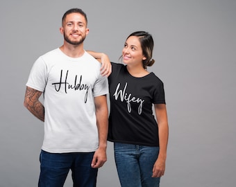 Hubby Wifey Couples TShirt Husband Wife Married Newlywed Wedding His Hers Wedding Gift Honeymoon Tshirts Just Married Bride Groom