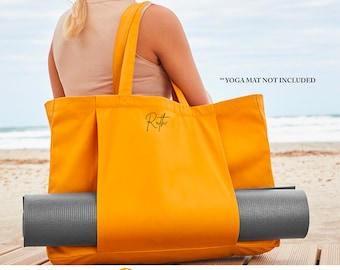 Personalised Small Name Organic Yoga Tote Bag, Script Font, Custom Yoga Bag, Yoga Mat Bag, Pilates Bag, Meditation Bag