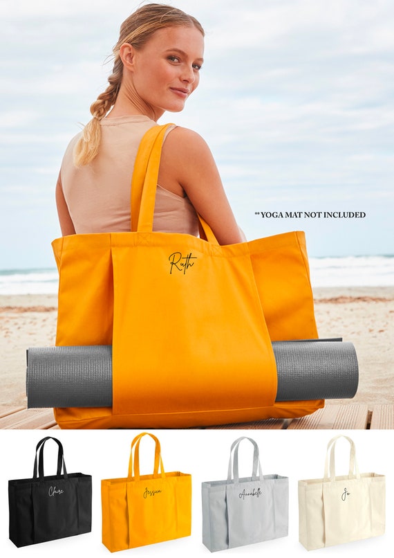 Personalised Small Name Organic Yoga Tote Bag Script Font - Etsy