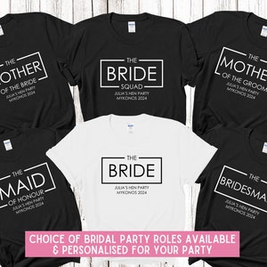 Custom Personalised Hen Party T shirts Bridal Role Mother Of Bride Bridesmaid Team Bride Bridal Shower Shirts Bride To Be Maid of Honour BLK