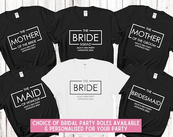 Custom Personalised Hen Party T shirts Bridal Role Mother Of Bride Bridesmaid Team Bride Bridal Shower Shirts Bride To Be Maid of Honour BLK