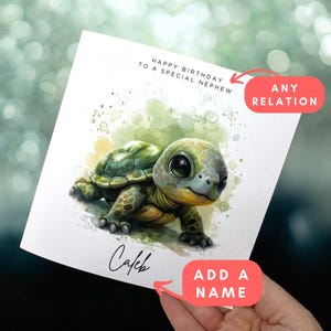 Personalised Turtle Birthday Greeting Card, Card For Friend or Relative, Turtle Lover Card, Cute Turtle, Baby Turtle Card