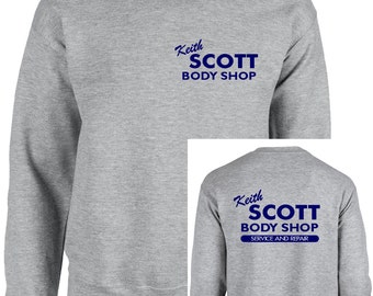Crew Neck Keith Scott Body Shop One Tree Hill Inspired Adult Grey Sweatshirt Front and Back Print