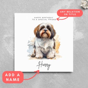 Gepersonaliseerde Shih Tzu-verjaardagskaart, kaart voor vriend of familielid, kaart hondenliefhebber, hondenuitlater hondenkaart aangepaste naam