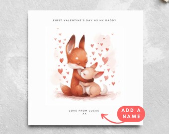 Personalised First Valentine's Day Card as Daddy New Dad Valentine Card From Baby Child Daddy Valentine Watercolour Fox Baby Cute Animals