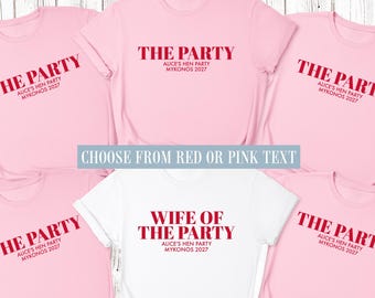 Personalisierte Shirts für den Junggesellinnenabschied „Ehefrau der Party“, passende Oberteile für Brautpartys, maßgeschneidertes Outfit für den Junggesellinnenabschied, Pink