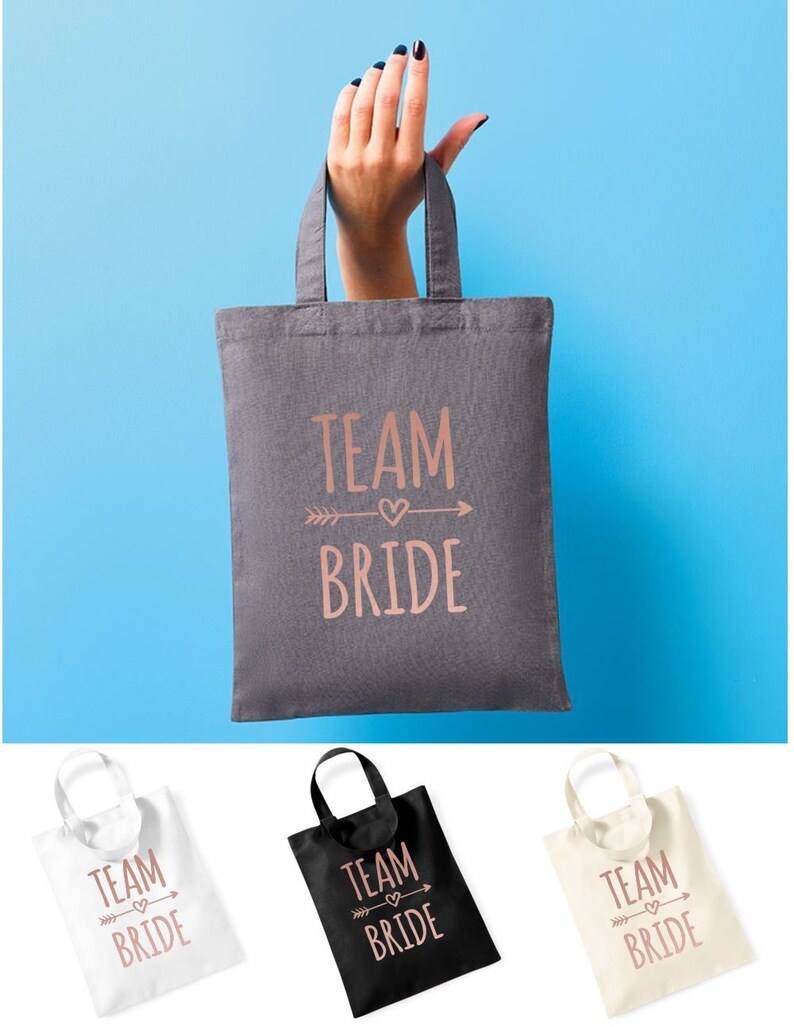 Team Bride Small Short Handle Tote Bag Gift Hen Party Wedding Bridal Shower Rose Gold Wedding Party Bride Bridesmaid Maid of Honour