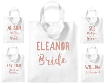 Custom Personalised Bride Bridesmaid Mother Bride Groom Maid of Honour Name Small Short Handled Lightweight Mini Gift Tote Bag Any NAME Hen