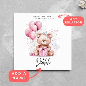 Personalisierter Name Süßer Bär Geburtstagskarte Niedlicher Teddybär Personalisierte Geburtstagsmädchen Name Baby Girl Spezieller Mädchen Beziehungsname