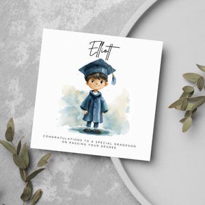 Gepersonaliseerde jongenskaart geslaagd, gefeliciteerd kaart, universitair diploma, hbo-kaart, goed uitgevoerde kaart, afstuderen
