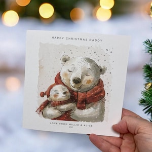 Personalisierte Eisbär Papa Weihnachtskarte von Kind Kinder benutzerdefinierte Name erste Weihnachten als Papa von Baby oder Kinder