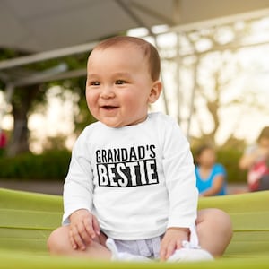 Grandad&#39;s Bestie Baby Toddler Kids LONG SLEEVE T-shirt Tee Gift From Grandad New Baby Relative Grandparent Grandpa