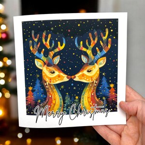 Rainbow Deer Weihnachtskarte, inklusive Weihnachtskarte, gleichgeschlechtliche Weihnachtskarte, Queer Weihnachtskarte, Pride, LGBTQIA + Feiertagskarte, Paar