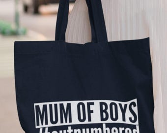 Mum Of Boys #outnumbered - Lightweight Tote Bag Shopping - Funny/Joke/Gift/Theme/Present/Mother's Day/New Mum/Son Gift From Sons Mom of Boys