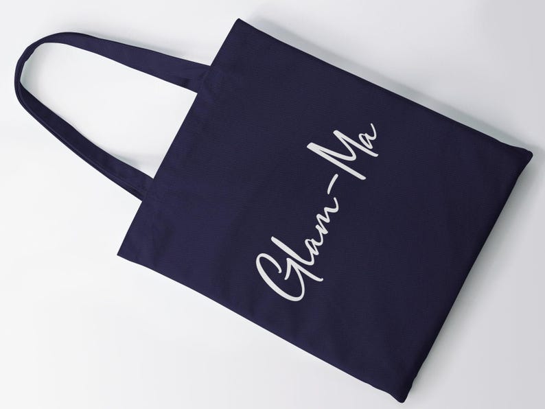 Glam-Ma Grandma Lightweight Cotton Tote Bag Gran Granny Tote Gift Nanny Nan Nana Nanna Grandparent Gift Navy