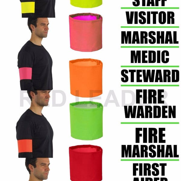 Hi Viz Arm Bands Printed Security Steward First Aid Doctor Marshal Visitor Medic Fire Warden