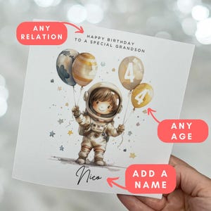 Personalisierte Astronaut Geburtstagskarte, Karte für Freund oder Verwandte, Weltraum Karte, niedlicher Astronaut, Kinder Astronaut Karte, Weltraum Geschenk