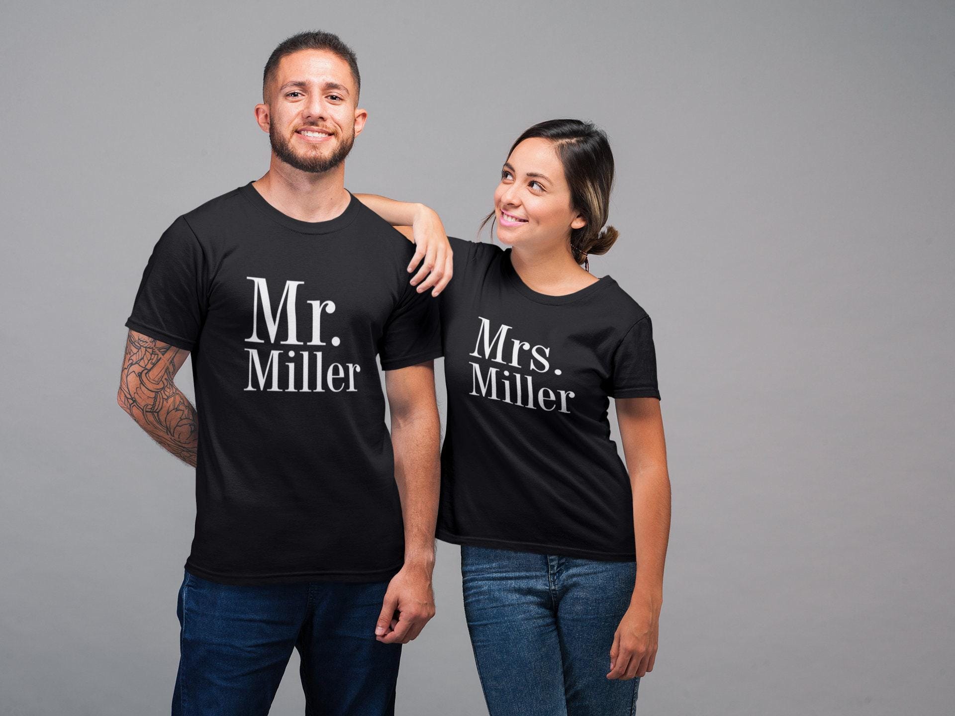 Mr & Mrs Couples T-Shirt - Husband Wife Married Newlywed Wedding His & Hers Shirts