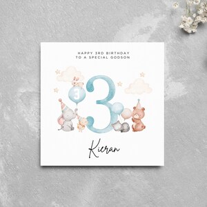 Personalisierte 3. Geburtstag Karte Patenkind Niedliche Tiere Baby Tiere Personalisierter Geburtstag Junge Name Baby Junge Spezieller Junge