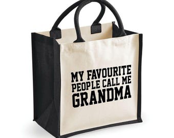 My Favourite People Call Me Grandma Midi Jute Shopping Tote Bag Shopper Lunch, Best Gran Ever Bag, Nanny, Nana, Nan, Granny