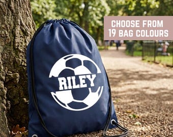 Personalised Name Drawstring Football Bag SPLIT Design Custom Sports Bag for Adults, Teens, College, PE or Gym Use Soccer Name Storage Kit