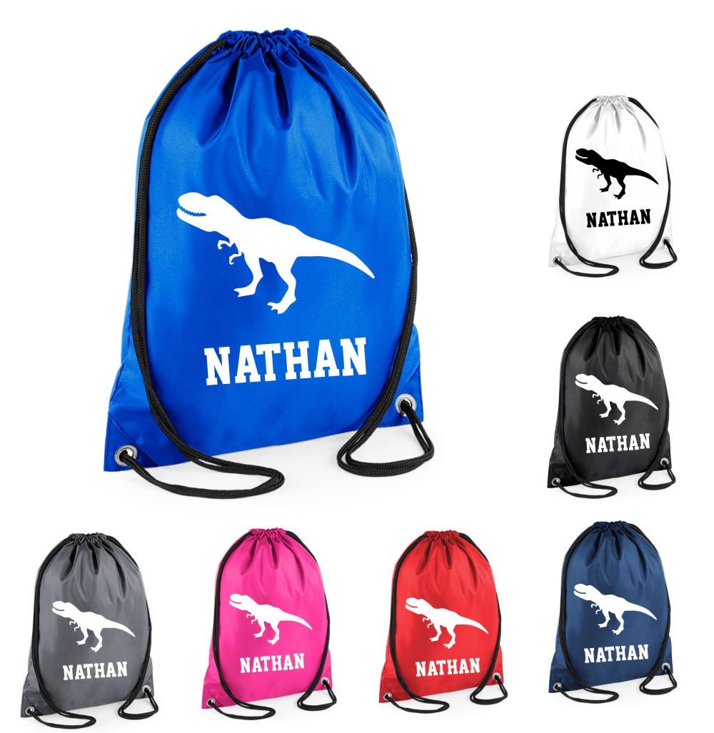 personalised dinosaur drawstring bag