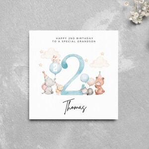 Personalised 2nd Birthday Card Grandson Cute Animals Baby Animals Personalised Birthday Boy Name Baby Boy Special Boy