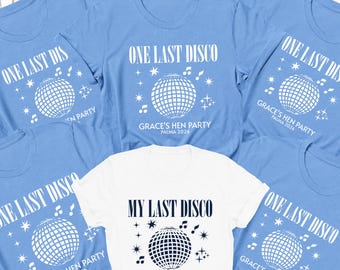 Personalised Hen Party T-Shirts One Last Disco, Bridal Party Shirts, Bachelorette Tees, Hen Do Tops, Squad Team Bride