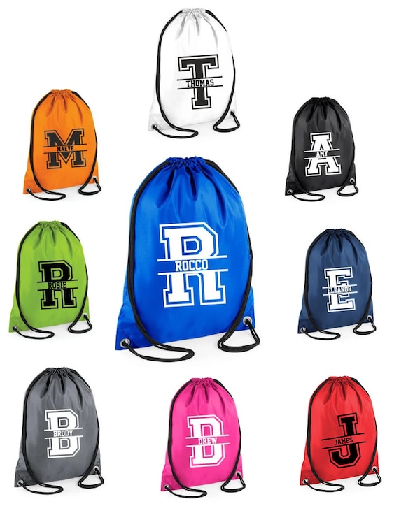 Nom personnalisé et sac à cordon avec lettre fendue School Club PE Nom  personnalisé Sports universitaires pour enfants Sac pour adulte Sac à dos  pour enfants Sac de football -  France