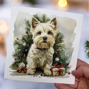 Süße Westie Hunde Weihnachtskarte, Karte für Hundebesitzer, Haustierbesitzer Weihnachten, Hunde Weihnachtskarte, Aquarell Hund, festliche Karte, Karte für Tierliebhaber,