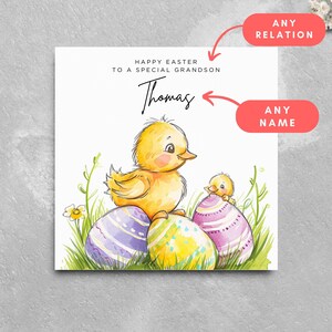 Personalisierte Name Nette Ostern personifizierte Karte Osterei-Küken glückliche Osterkarte