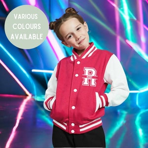 Personalised Initials Unisex Kids Varsity Jacket Custom Monogram College Jacket Initial Letterman Baseball Team Sport Initial Cosplay Split