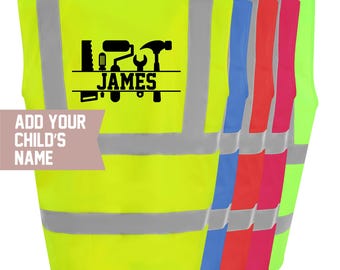 Gilet de sécurité haute visibilité pour enfants avec nom personnalisé pour construction - Haute visibilité