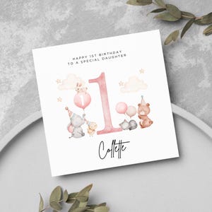Carte d'anniversaire personnalisée pour fille, animaux mignons, bébés animaux, prénom personnalisé pour fille d'anniversaire, spécial fille