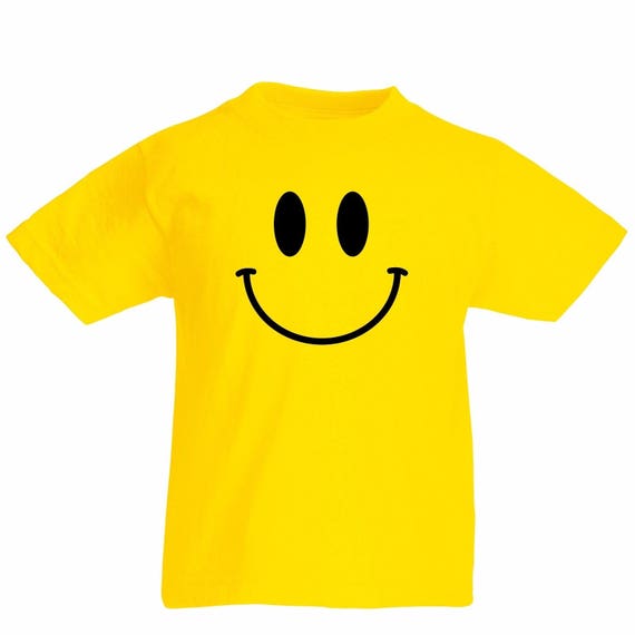 Ladies Black Old Skool Smilie happy smile Face T-Shirt Shirt Retro Rave 90s