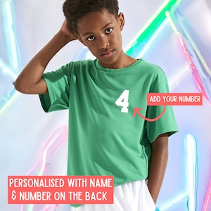 Kinder personalisierte Sport T-Shirt Team Kit NAME & NUMBER Fußball PE Fitness-Studio Sport Polyester Fußballparty Sportveranstaltung