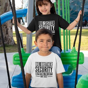 Personalised Big Brother / Big Sister Security Due Date Kids T-Shirt Sibling Gift New Baby Child Sibling Baby Announcement Pregnancy