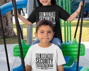 Camiseta infantil personalizada para hermanos mayores (fecha de parto prevista) - Regalo para hermanos/as - Anuncio de nacimiento - Embarazo