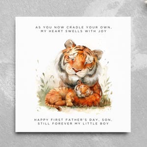 Première carte de fête des pères fils, carte de maman à fils, fête des pères mère fils, première carte de fête des pères comme papa de parent bébé tigre mignon
